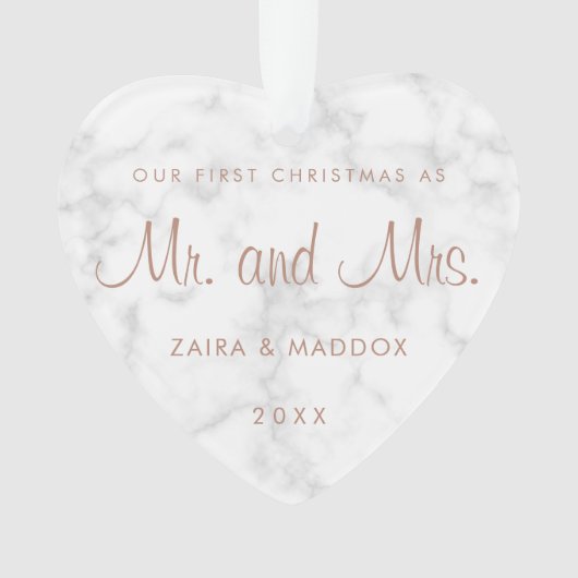 大理石モダンバラ金ゴールド私たちの初めてのクリスマス オーナメント (正面)