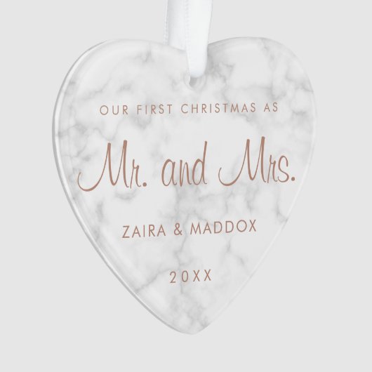 大理石モダンバラ金ゴールド私たちの初めてのクリスマス オーナメント (正面)