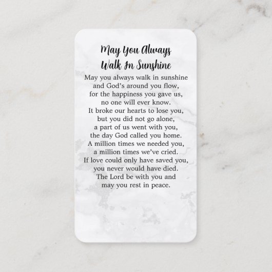 大理石モダンフォト悔やみや弔慰メモリアル祈りの言葉カード コーリングカード (裏面)