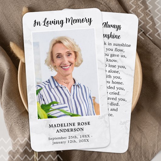 大理石モダンフォト悔やみや弔慰メモリアル祈りの言葉カード コーリングカード