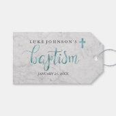 大理石モダンブルーバプテスマラベル ギフトタグ (正面(横))