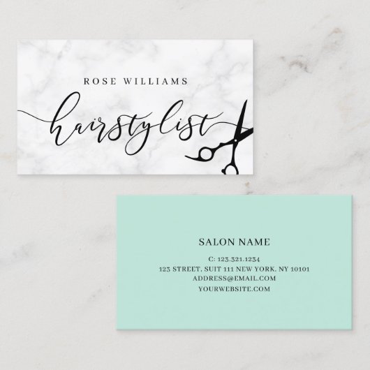 大理石モダンミニマルとミントのヘアスタイリスト 名刺 (正面/裏面)