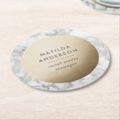 大理石モダンミニマルと金ゴールドの幾何学的 ラウンドペーパーコースター (アングル)