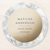 大理石モダンミニマルと金ゴールドの幾何学的 ラウンドペーパーコースター (正面)