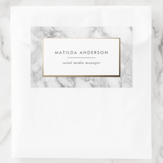 大理石モダンミニマルと金ゴールドの幾何学的 長方形シール (バッグ)