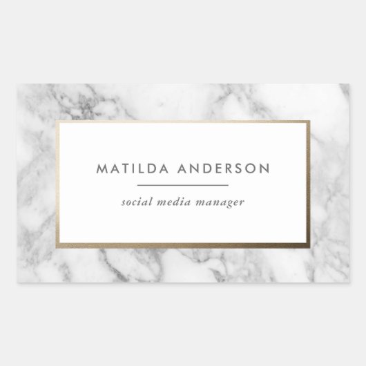 大理石モダンミニマルと金ゴールドの幾何学的 長方形シール (正面)