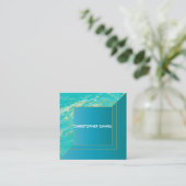 大理石モダンミニマルターコイズシアン スクエア名刺 (スタンド正面)