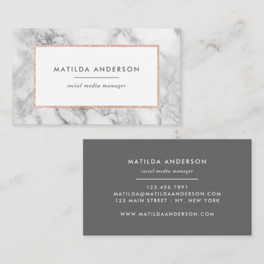 大理石モダンミニマル及びバラ金ゴールド幾何学的 名刺 (正面/裏面)