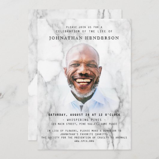 大理石モダン写真お祝い/葬儀 招待状 (正面/裏面)