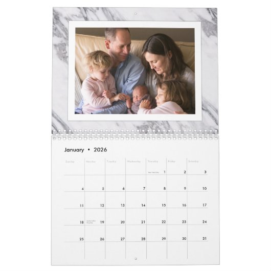 大理石モダン写真コラージュ24イメージファミリー カレンダー (1月 2026)