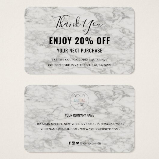 大理石モダン割引クーポンカード (正面&裏面)