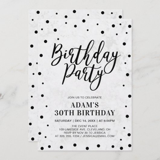 大理石モダン大人30歳の誕生日パーティー 招待状 (正面/裏面)