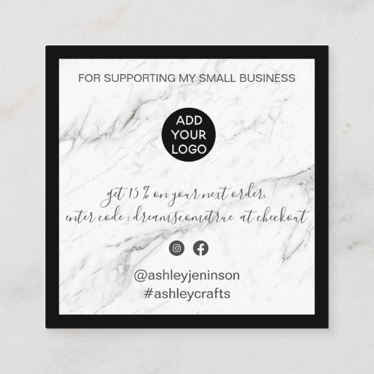 大理石モダン感謝していの順序をスクリプミニマルト スクエア名刺 (裏面)