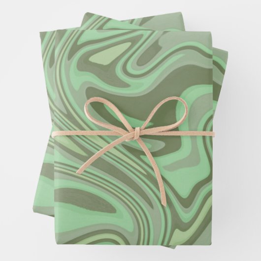 大理石モダン抽象芸術水彩セージ緑 ラッピングペーパーシート (インサイチュ)