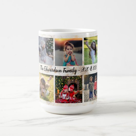 大理石モダン模様の写真コラージュの家族の名前 コーヒーマグカップ (中央)