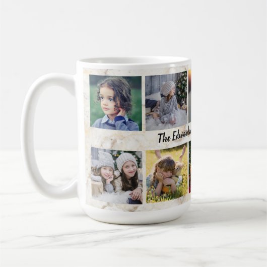 大理石モダン模様の写真コラージュの家族の名前 コーヒーマグカップ (左)