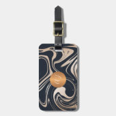 大理石モダン模様バラ金ゴールド銅モノグラムの ラゲッジタグ (正面縦)
