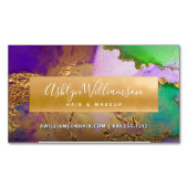 大理石モダン水カラー金ゴールド紫グリーンスタイリスト マグネット名刺 (正面)