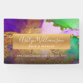 大理石モダン水カラー金ゴールド紫グリーンスタイリスト 横断幕 (横)