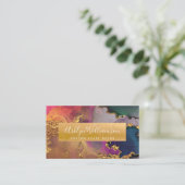 大理石モダン水カラー金ゴールド紫ブルースクリプト 名刺 (スタンド正面)