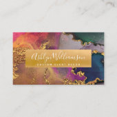 大理石モダン水カラー金ゴールド紫ブルースクリプト 名刺 (正面)