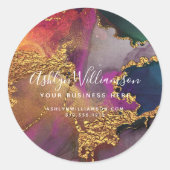 大理石モダン水彩紫色金ゴールドピンク ラウンドシール (正面)
