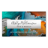 大理石モダン水彩銀色ターコイズスタイリスト マグネット名刺 (正面)