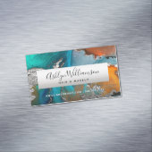 大理石モダン水彩銀色ターコイズスタイリスト マグネット名刺 (インサイチュ)