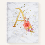 大理石モダン水彩黄金モノグラム文字A ノートブック (正面)