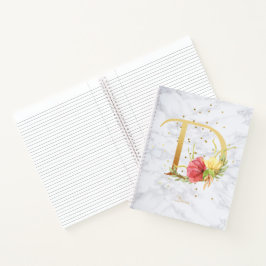 大理石モダン水彩黄金モノグラム文字D ノートブック