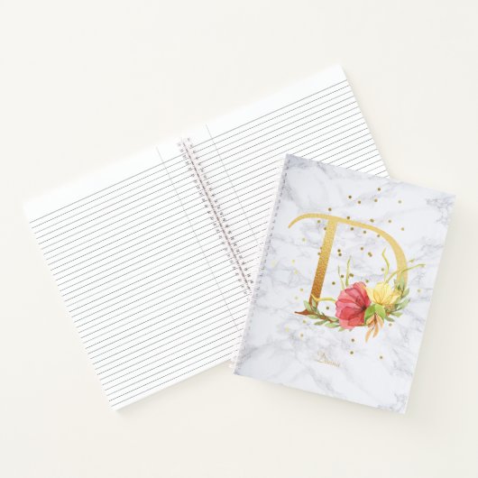 大理石モダン水彩黄金モノグラム文字D ノートブック (内部)