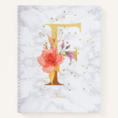 大理石モダン水彩黄金モノグラム文字F ノートブック (正面)