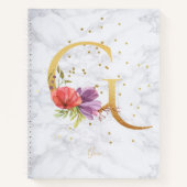 大理石モダン水彩黄金モノグラム文字G ノートブック (正面)