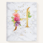 大理石モダン水彩黄金モノグラム文字H ノートブック (正面)