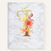 大理石モダン水彩黄金モノグラム文字I ノートブック (正面)