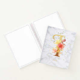 大理石モダン水彩黄金モノグラム文字I ノートブック