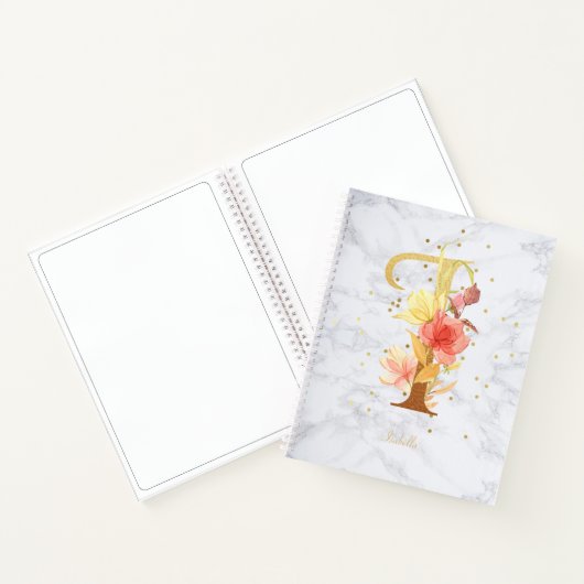 大理石モダン水彩黄金モノグラム文字I ノートブック (内部)