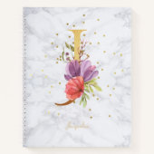 大理石モダン水彩黄金モノグラム文字J ノートブック (正面)