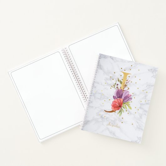 大理石モダン水彩黄金モノグラム文字J ノートブック (内部)