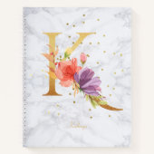 大理石モダン水彩黄金モノグラム文字K ノートブック (正面)