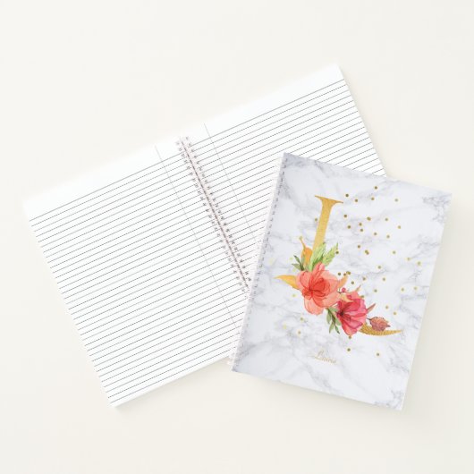 大理石モダン水彩黄金モノグラム文字L ノートブック (内部)