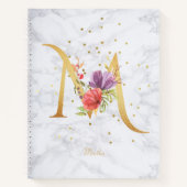 大理石モダン水彩黄金モノグラム文字M ノートブック (正面)