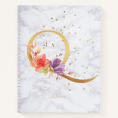 大理石モダン水彩黄金モノグラム文字Q ノートブック (正面)