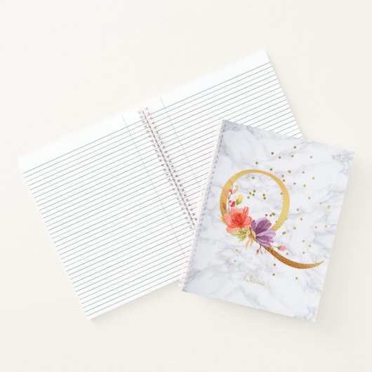 大理石モダン水彩黄金モノグラム文字Q ノートブック (内部)