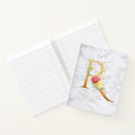 大理石モダン水彩黄金モノグラム文字R ノートブック