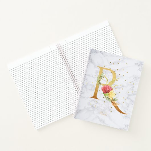 大理石モダン水彩黄金モノグラム文字R ノートブック (内部)