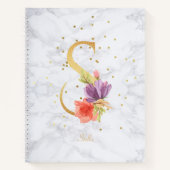 大理石モダン水彩黄金モノグラム文字S ノートブック (正面)