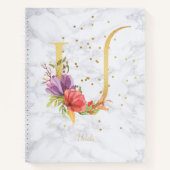 大理石モダン水彩黄金モノグラム文字U ノートブック (正面)