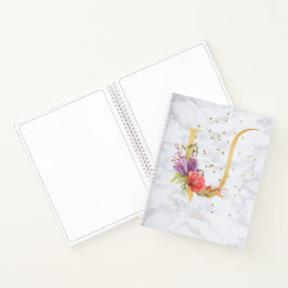 大理石モダン水彩黄金モノグラム文字U ノートブック