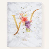 大理石モダン水彩黄金モノグラム文字W ノートブック (正面)